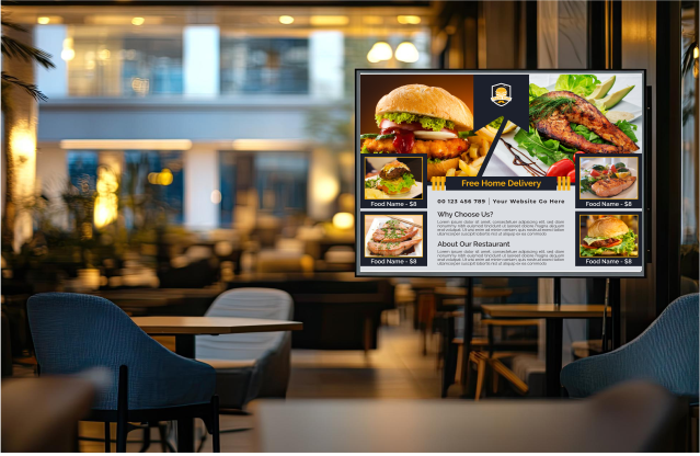 Affichage écran menu extérieur restaurant